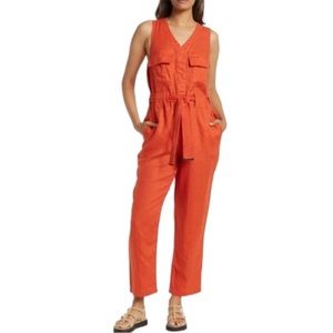 Donna Karan Terracotta Orange Sleeveless Linen Cropped Jumpsuit Size XL